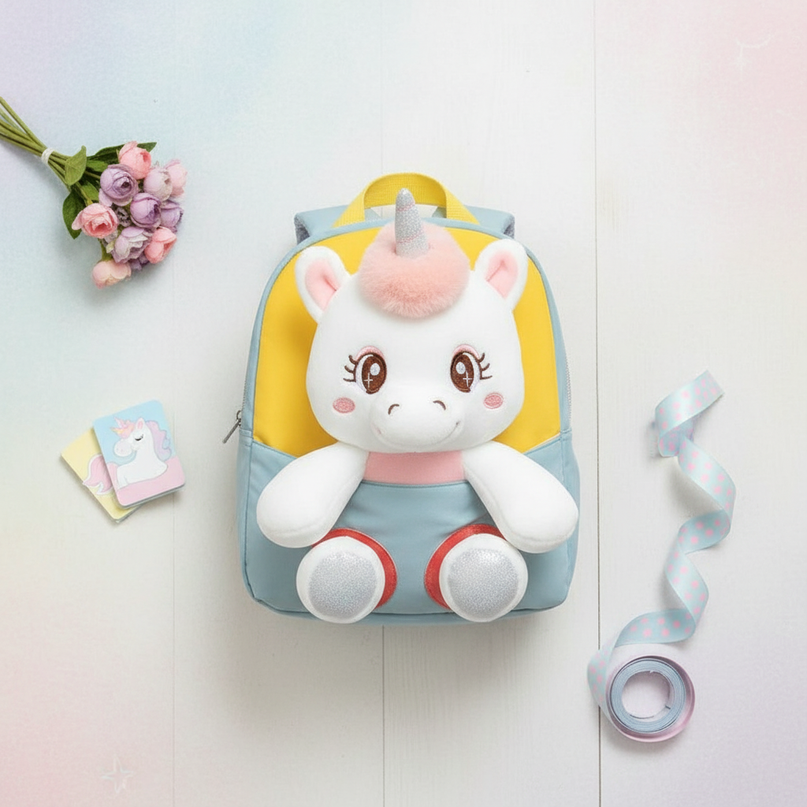 plush unicorn backpack for toddler - flat-lay