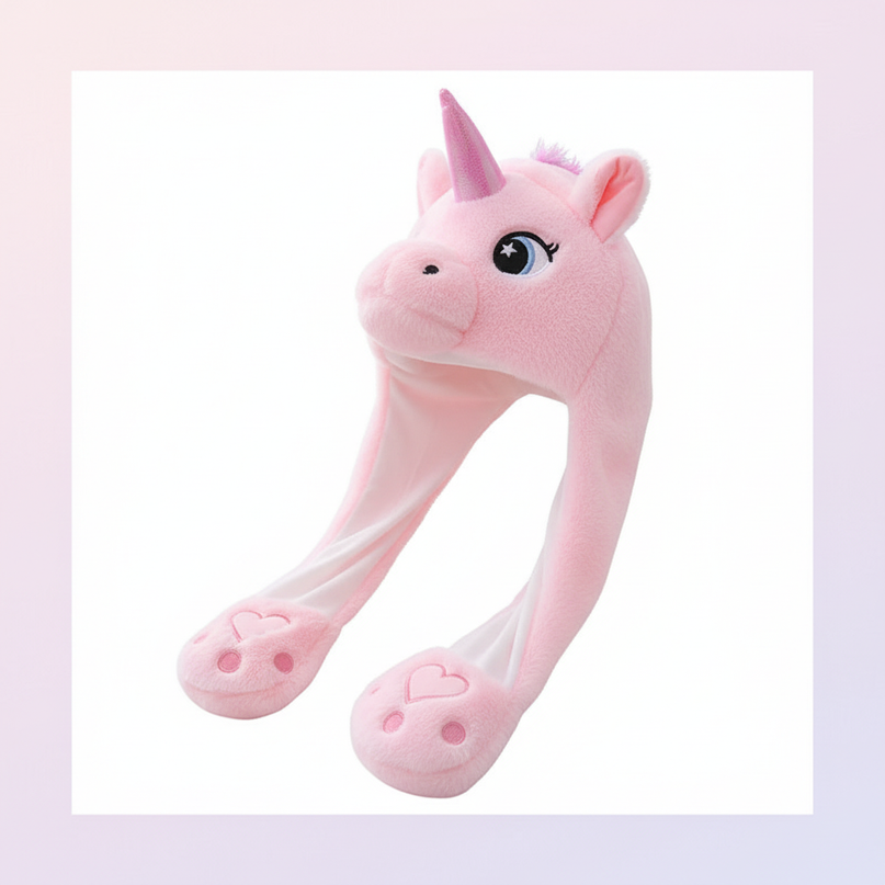 plush unicorn hat - white-bg