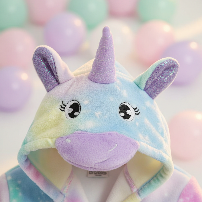 plush unicorn kids robe - detail