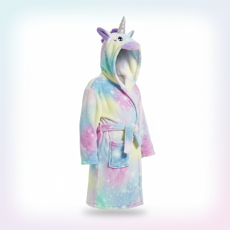 plush unicorn kids robe - white-bg