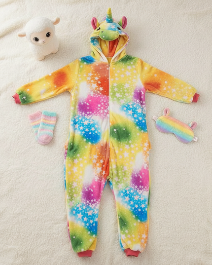 plush unicorn onesie - flat-lay