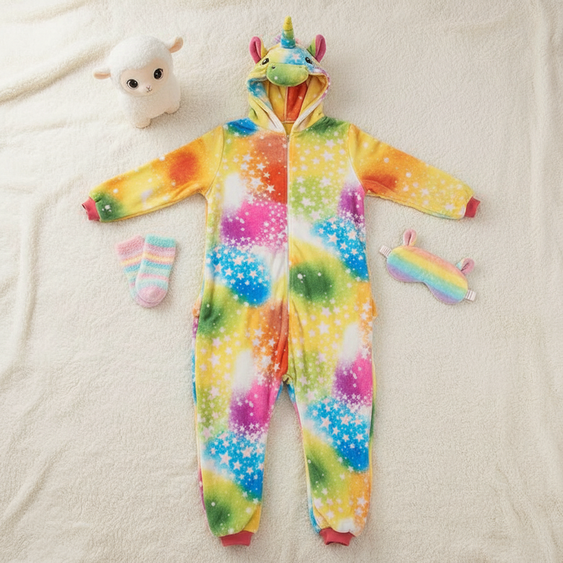 plush unicorn onesie - flat-lay