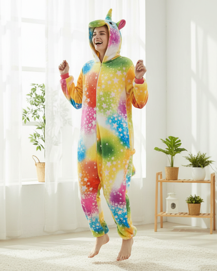 plush unicorn onesie - in-use