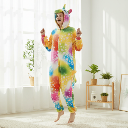 plush unicorn onesie - in-use