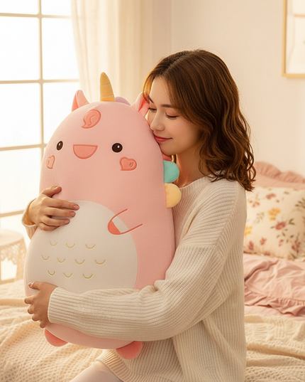 plush unicorn pillow - in-use
