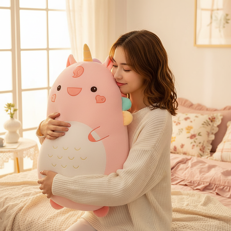 plush unicorn pillow - in-use