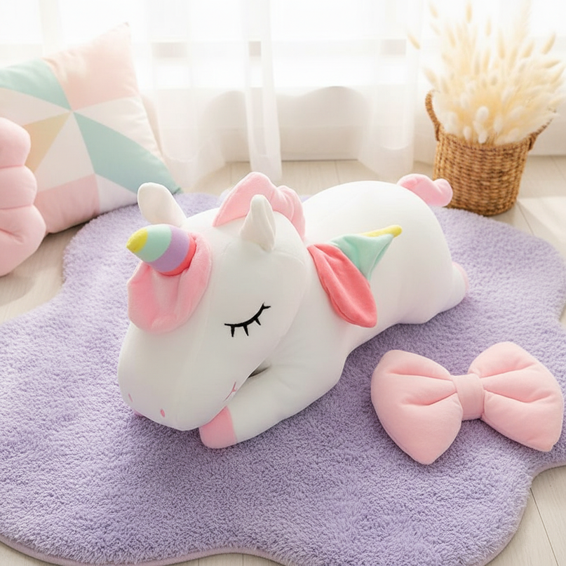 plush unicorn rainbow - flat-lay