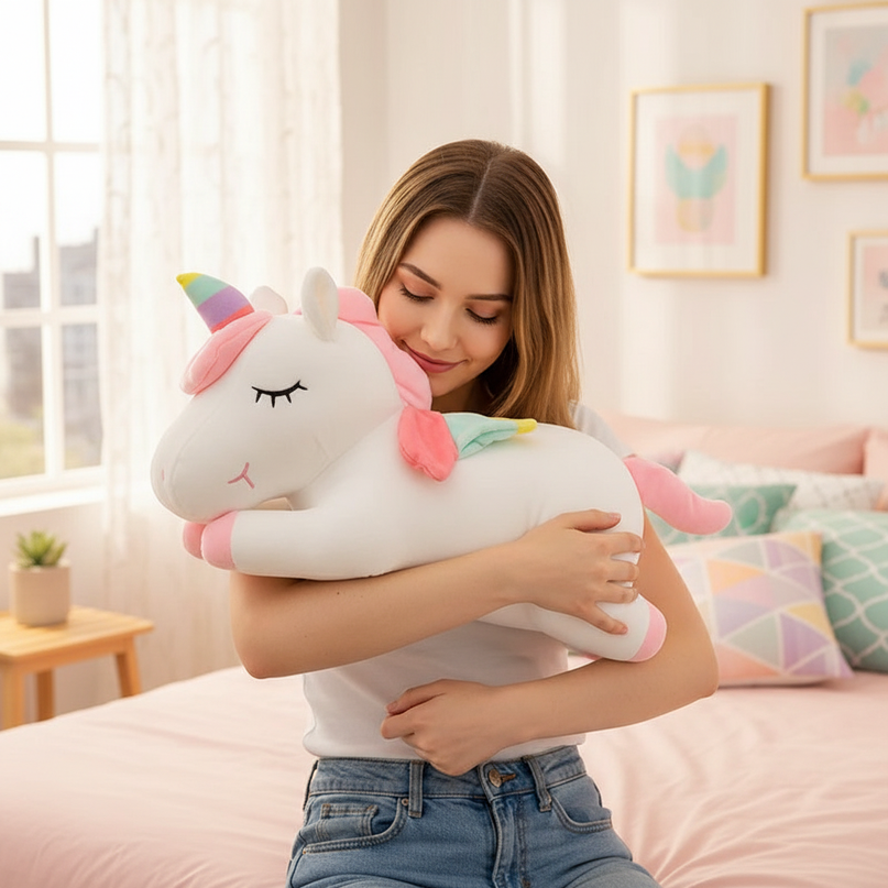 plush unicorn rainbow - in-use