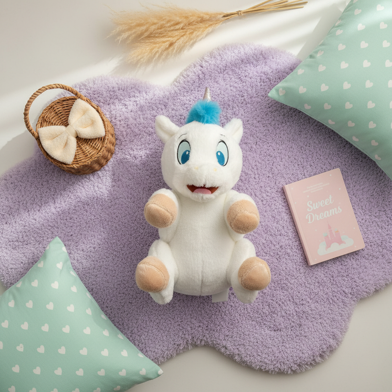 plush unicorn toy - flat-lay