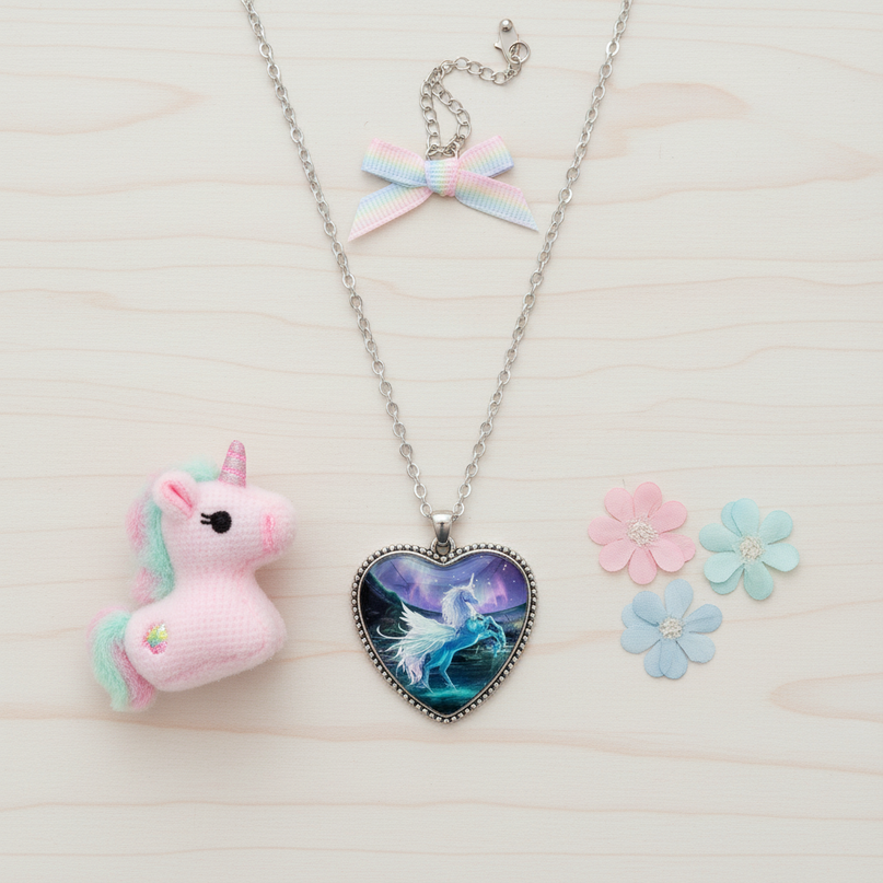 prancing unicorn necklace - flat-lay