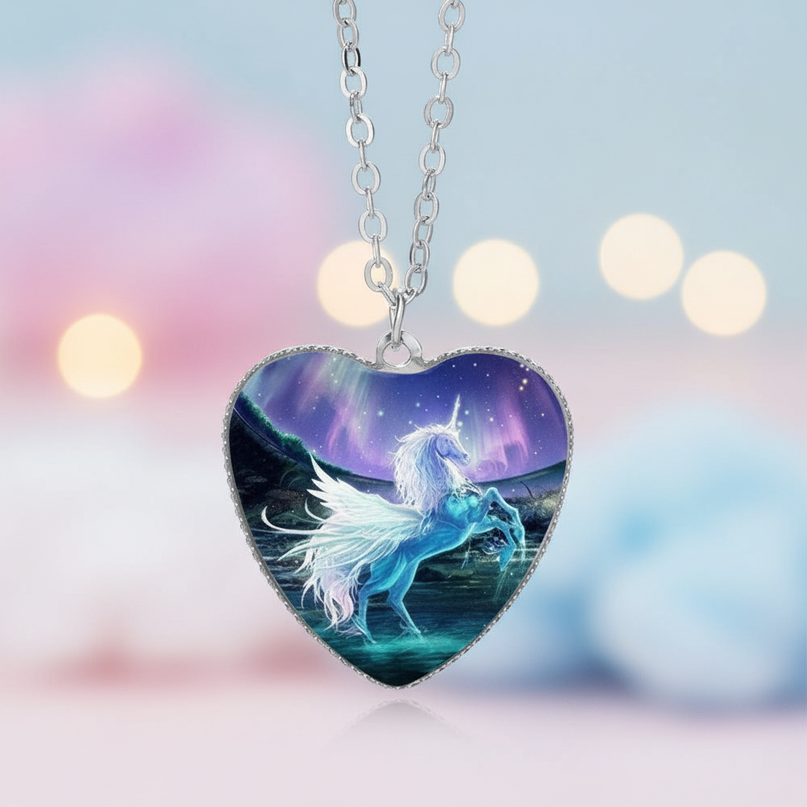 prancing unicorn necklace - lifestyle