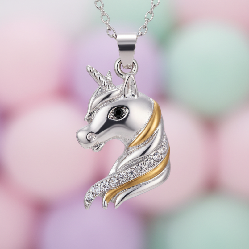 pretty unicorn head necklace - detail