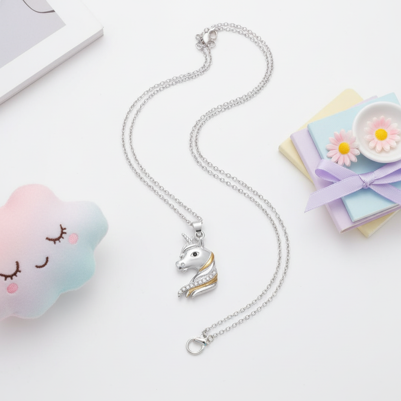 pretty unicorn head necklace - flat-lay