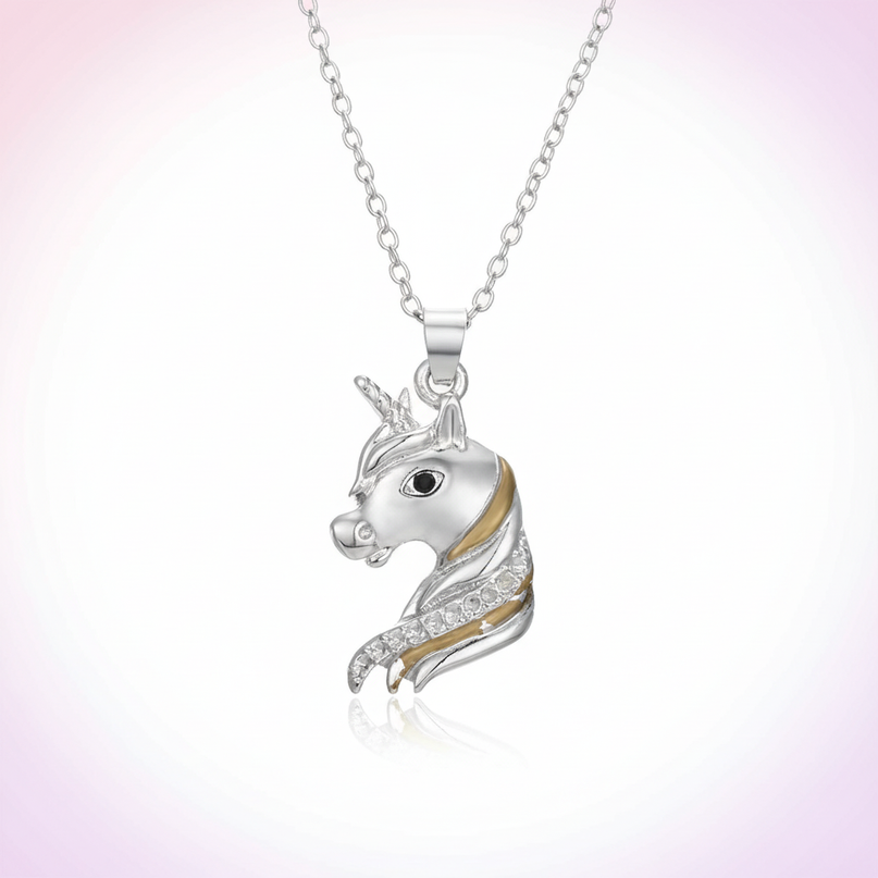 pretty unicorn head necklace - white-bg