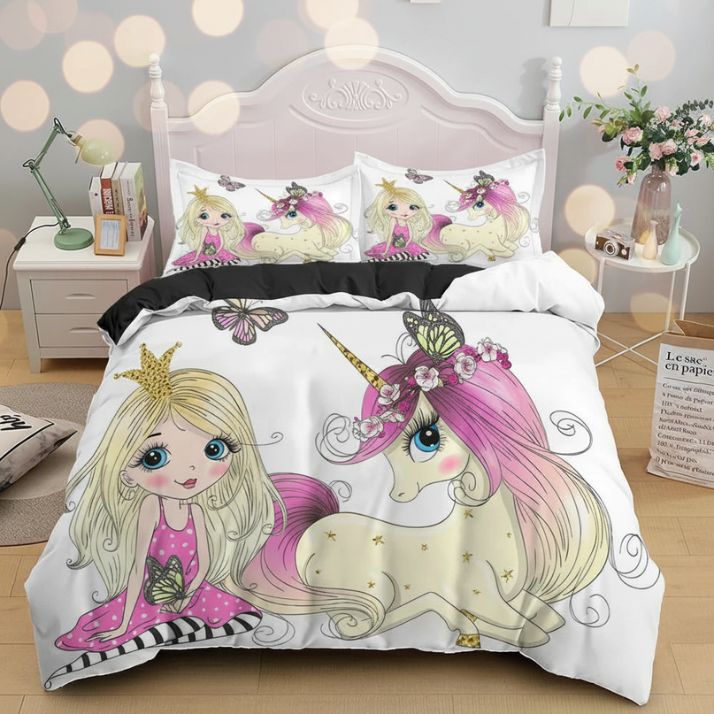 princess girl butterfly unicorn bedding - lifestyle