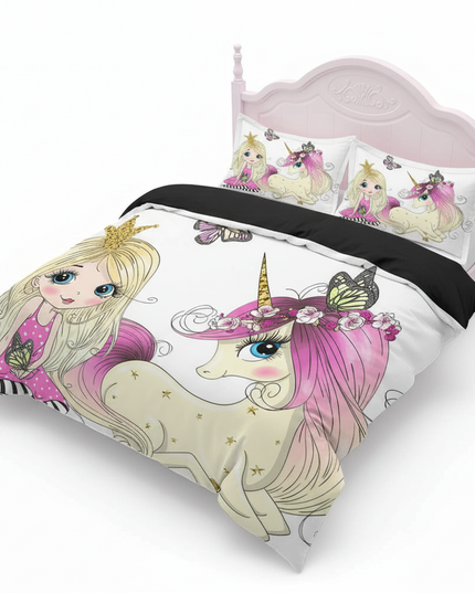 princess girl butterfly unicorn bedding - white-bg