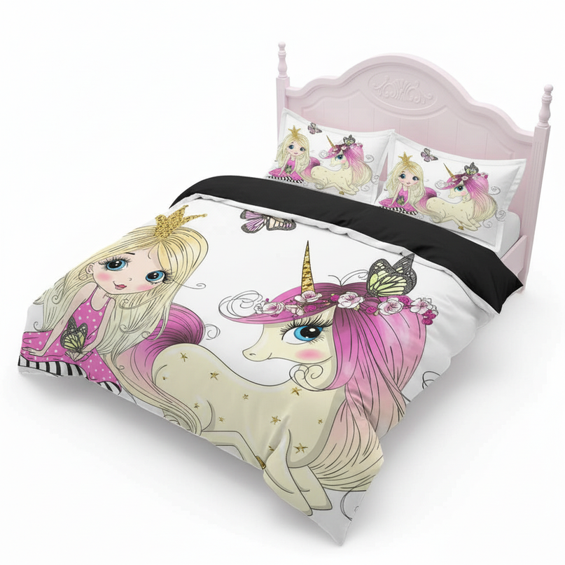 princess girl butterfly unicorn bedding - white-bg