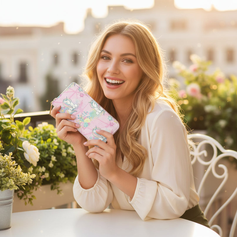 princess unicorn wallet - in-use