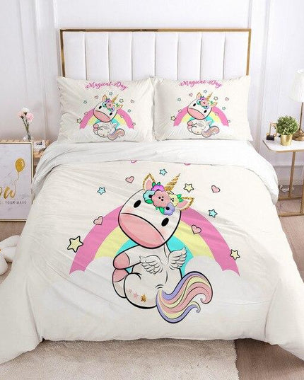 Pink & White Unicorn Bed Set