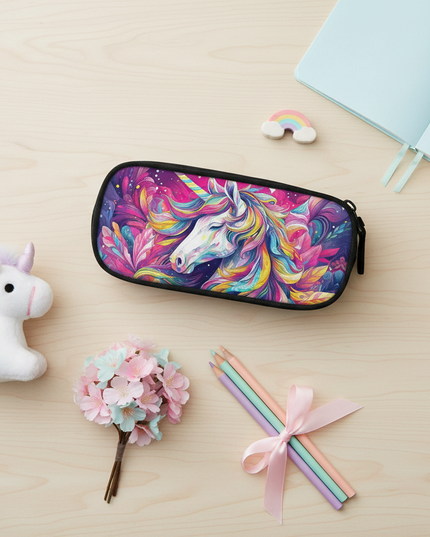psychedelic unicorn pencil case - flat-lay