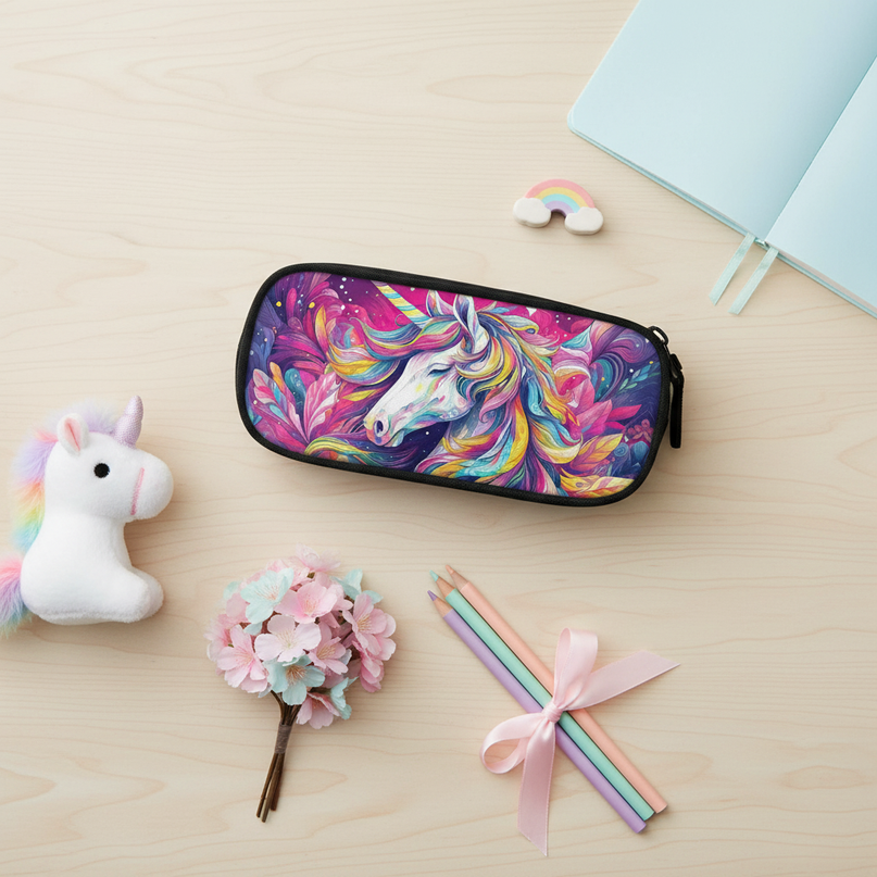 psychedelic unicorn pencil case - flat-lay