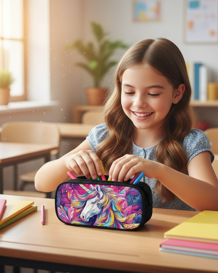 psychedelic unicorn pencil case - in-use