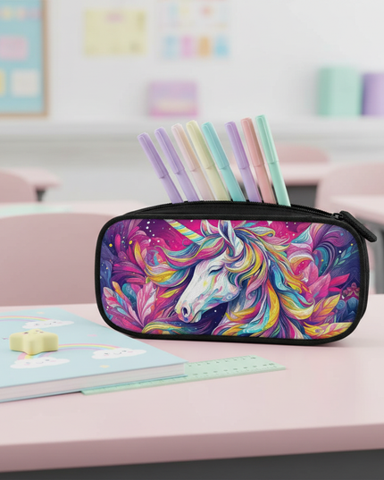 psychedelic unicorn pencil case - lifestyle
