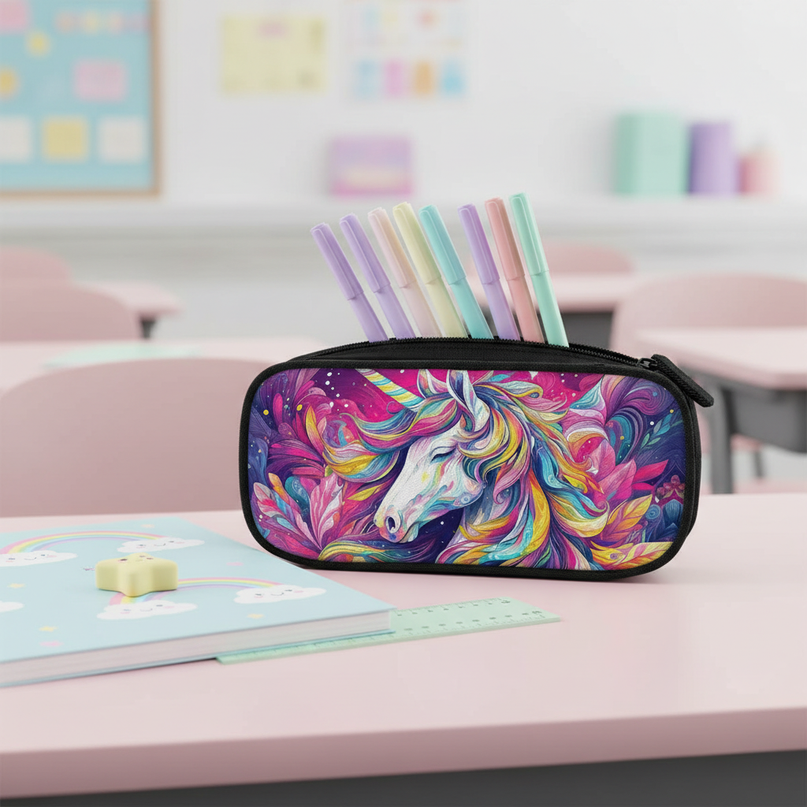 psychedelic unicorn pencil case - lifestyle