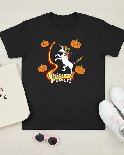 pumpkin unicorn shirt - flat-lay