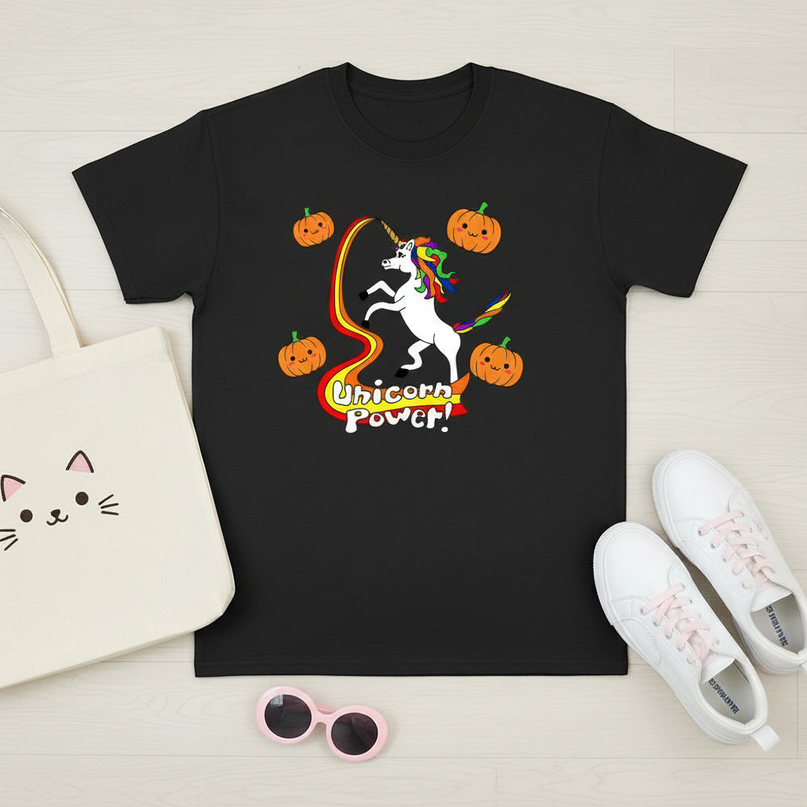 pumpkin unicorn shirt - flat-lay