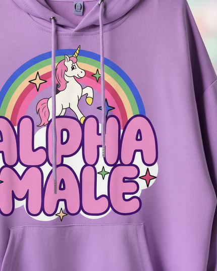purple alpha male funny hoodie - detail