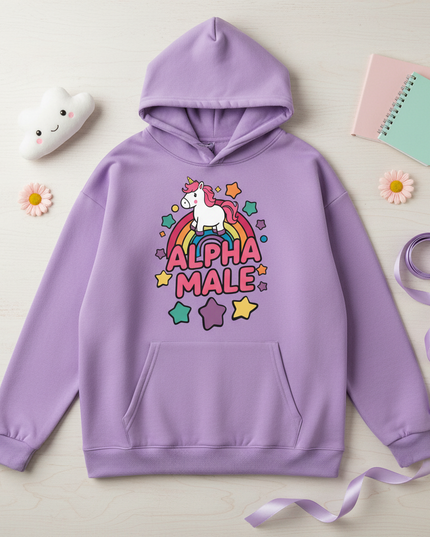 purple alpha male hoodie - flat-lay