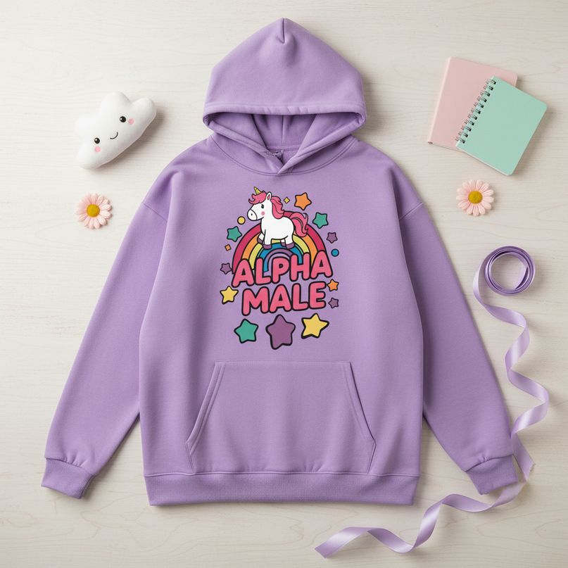 purple alpha male hoodie - flat-lay