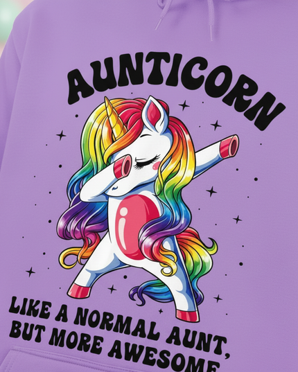 purple aunt unicorn hoodie - detail