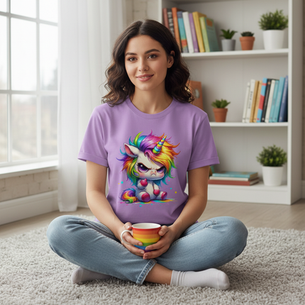 purple cartoon unicorn shirt - lifestyle