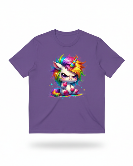 purple cartoon unicorn shirt - white-bg