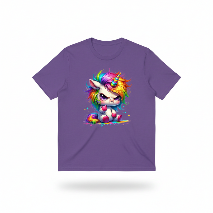 purple cartoon unicorn shirt - white-bg