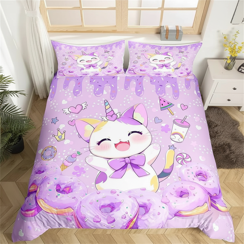 purple caticorn bedding - lifestyle