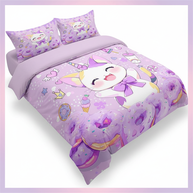 purple caticorn bedding - white-bg