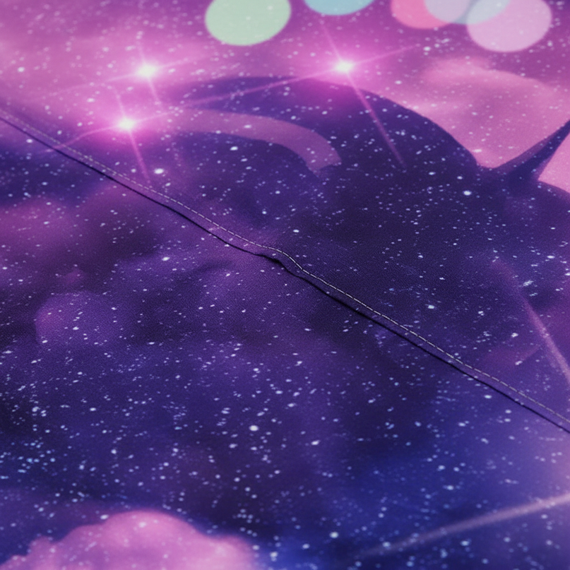 purple cosmic rearing unicorn bedding - detail