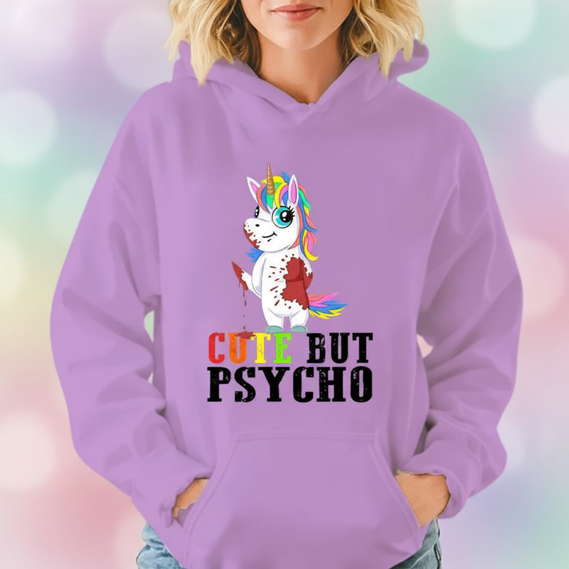 purple cute but psycho hoodie - detail