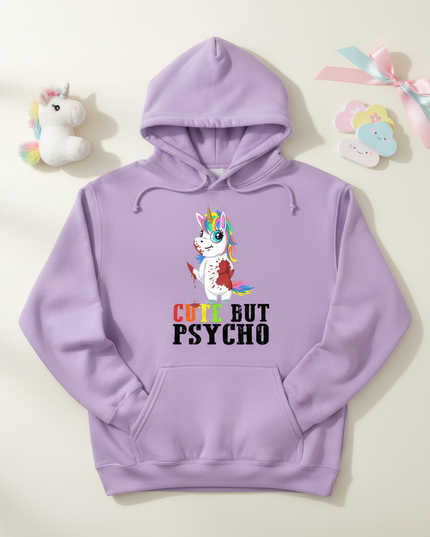 purple cute but psycho hoodie - flat-lay