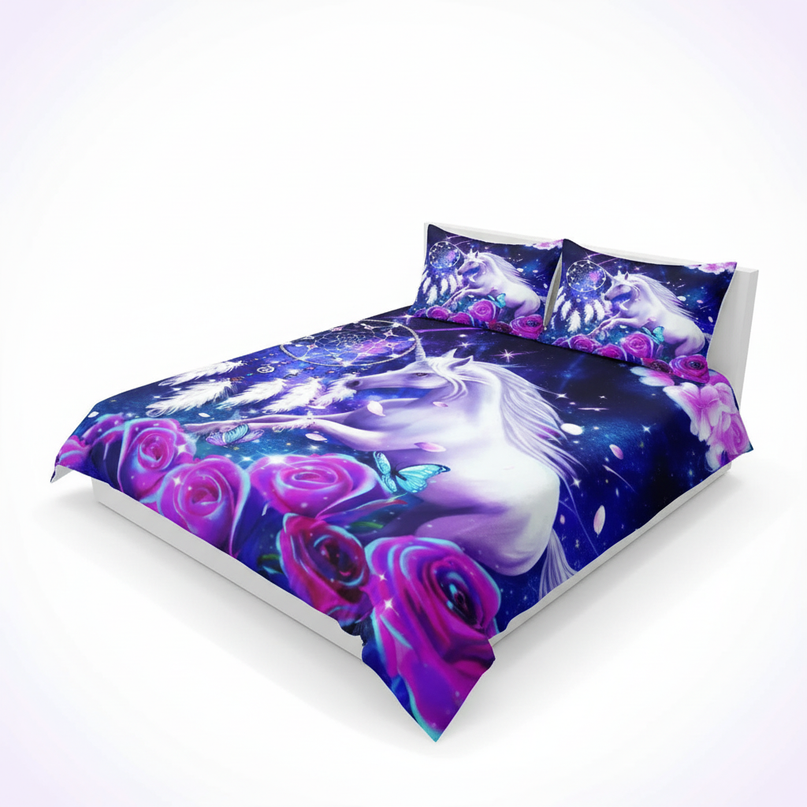 purple dreamcatcher unicorn bedding - white-bg