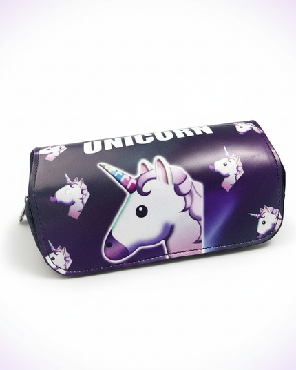 purple emoji unicorn pencil case - white-bg