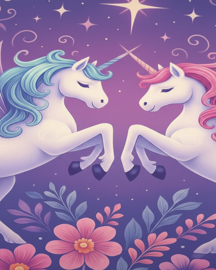 purple fairy winged pair unicorn bedding - detail