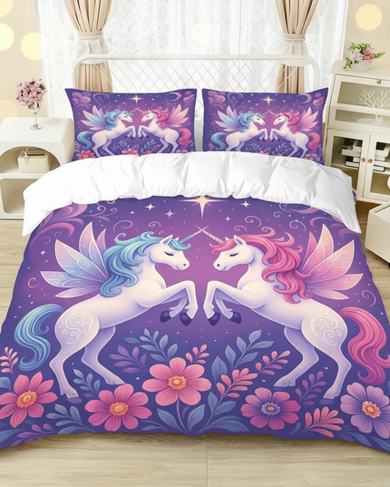purple fairy winged pair unicorn bedding - lifestyle