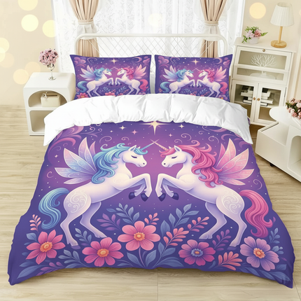 purple fairy winged pair unicorn bedding - lifestyle