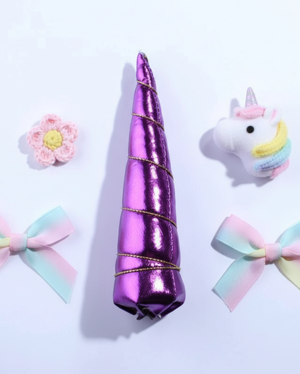 purple felt unicorn horn set - flat-lay