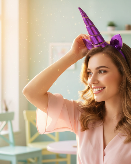 purple felt unicorn horn set - in-use