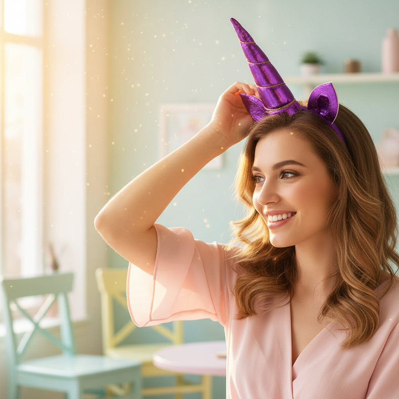 purple felt unicorn horn set - in-use